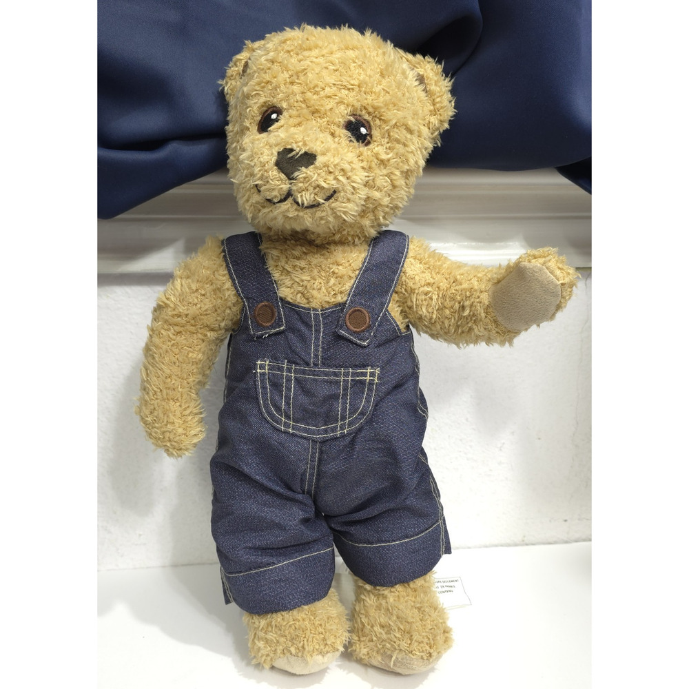 IKEA BRUMMA‎ Teddy Bear Jointed Cuddle Brown Plush in Blue Denim Overalls